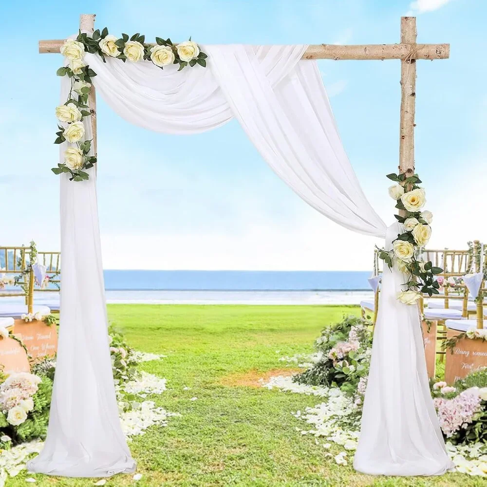 Wedding Arch Draping Fabric Ivory, White 2 Panels 6 Yards Sheer Chiffon Backdrop